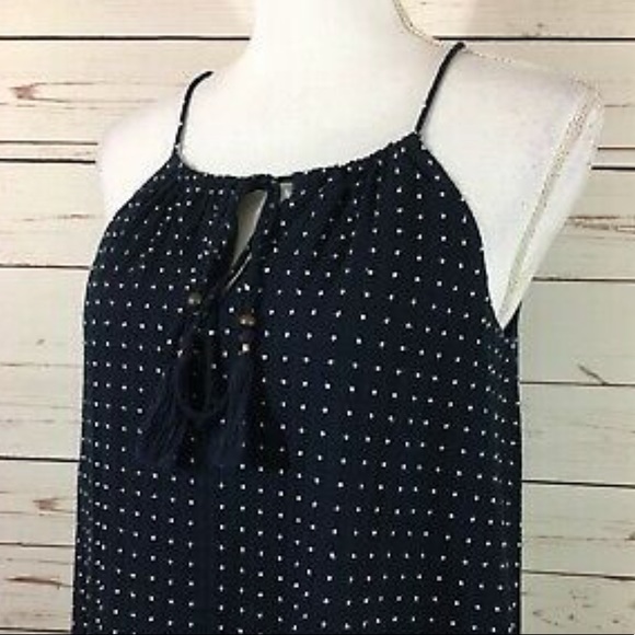J CREW Navy Blue Polka Dot Tassel Maxi Dress XS - Picture 3 of 8
